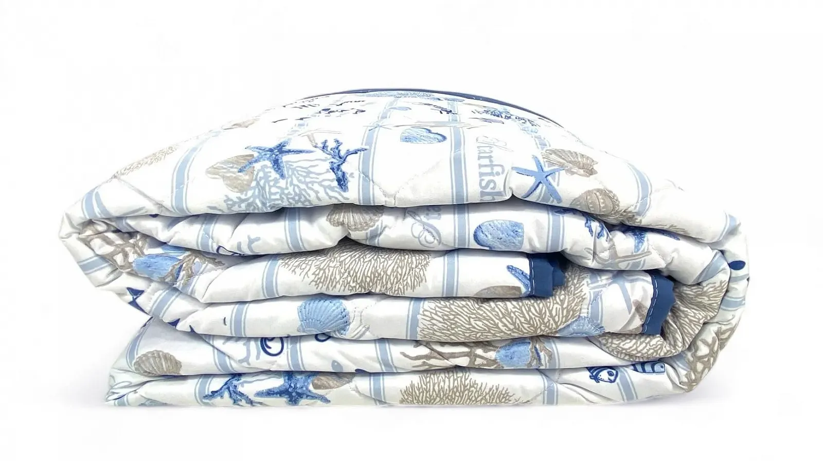 Текстильне покривало з бантом Tex family, море, корали та мушлі зі смугастою основою, двоспальне, фото №4