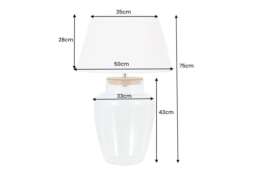 Настольная лампа Riess Ambiente Classico 75 см стеклянная с льняным абажуром Прозрачный белый, фото №7