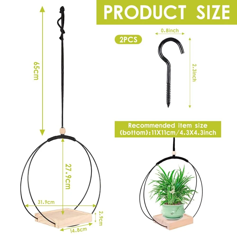 Підвісні кошики 2 шт. сучасні в стилі бохо з дерев'яною основою та металевим кільцем, фото №2 Підвісні кошики 2 шт. сучасні в стилі бохо з дерев'яною основою та металевим кільцем, фото №2