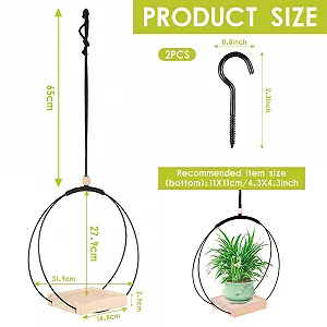 Підвісні кошики 2 шт. сучасні в стилі бохо з дерев'яною основою та металевим кільцем synthetic.ua - Фото 1