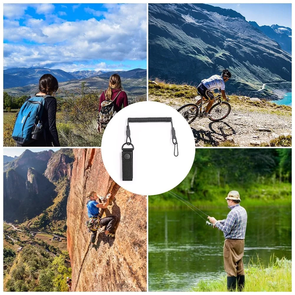 Шнуры рыболовные эластичные Paracord Lanyard спиральные с карабином 2 шт. Черный, фото №5