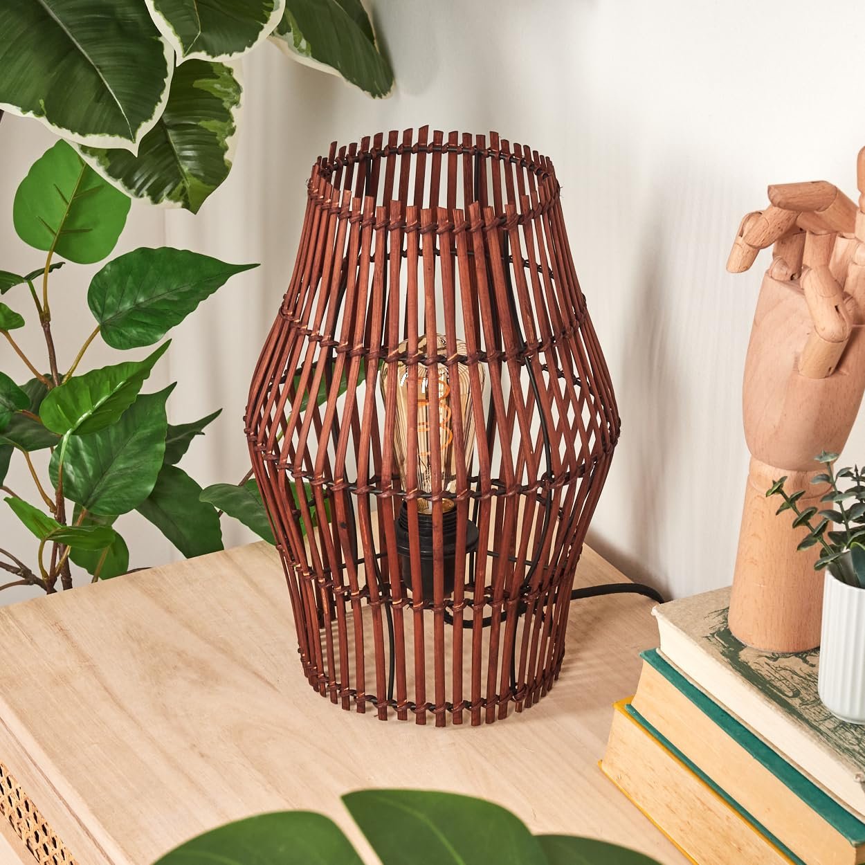 Настільна лампа HOFSTEIN Cardeira метал/бамбук E27 32 см Чорний/Коричневий, фото №3