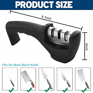 Точилка для ножів DWFYOI 3-ступенева Ручна Ергономічна Нековзна Чорна synthetic.ua - Фото 1