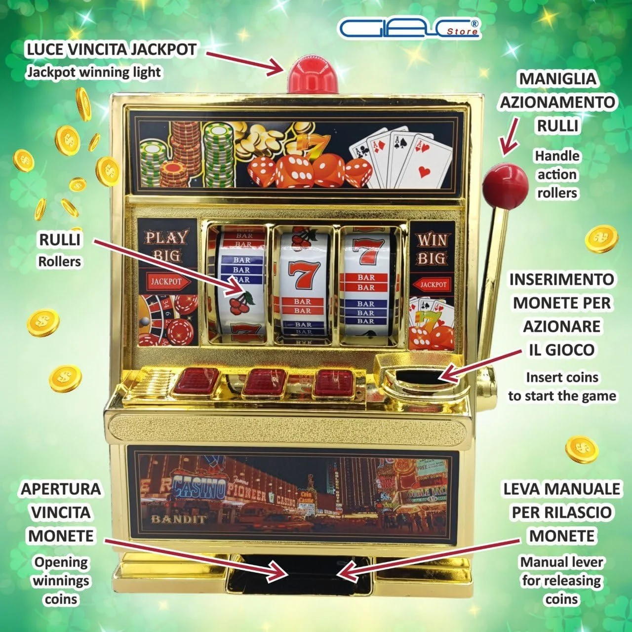 Скарбничка Slot Machine Las Vegas з підсвічуванням Jackpot, фото №3