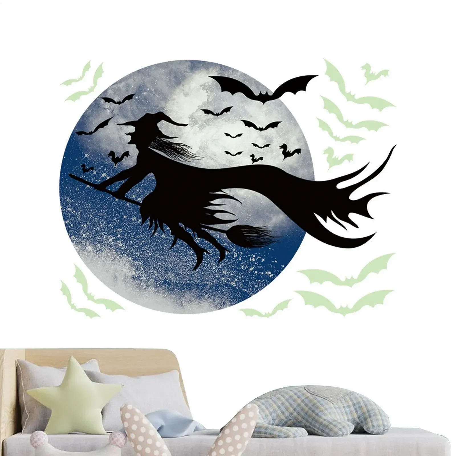 Наклейка на окно Halloween Ведьма Силуэт луны и летучих мышей 30 x 24 см, фото №7