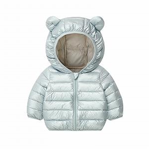 Куртки для мальчиков и девочек Осенне-зимние куртки Однотонная хлопковая одежда Теплое пальто с капюшоном Куртка на молнии Без кармана Хлопковое пальто с медвежьими ушками - Фото 1