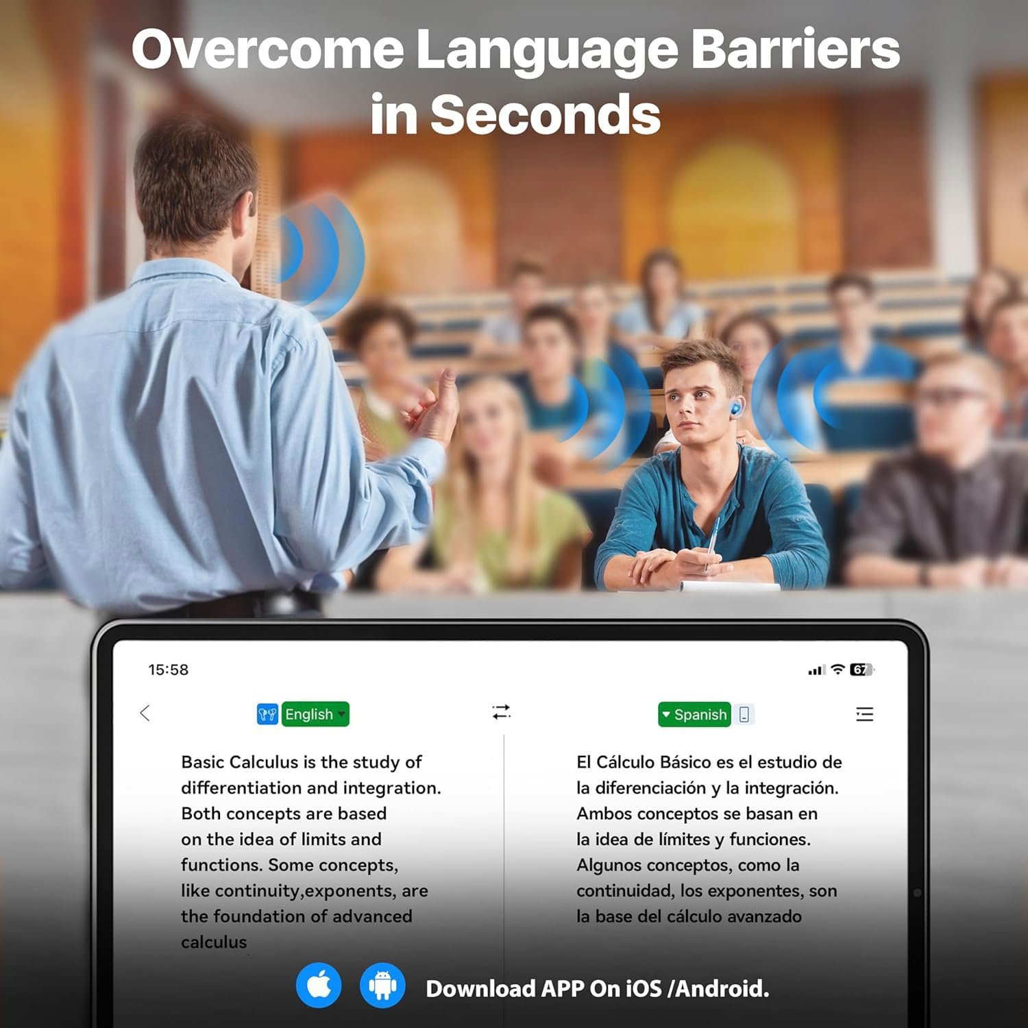 Наушники для перевода голоса AI 3-в-1, Bluetooth 5.4, поддержка 144 языков, наушники с микрофоном ENC и AI App, 48 ч AI наушники с App для бизнеса, фото №3