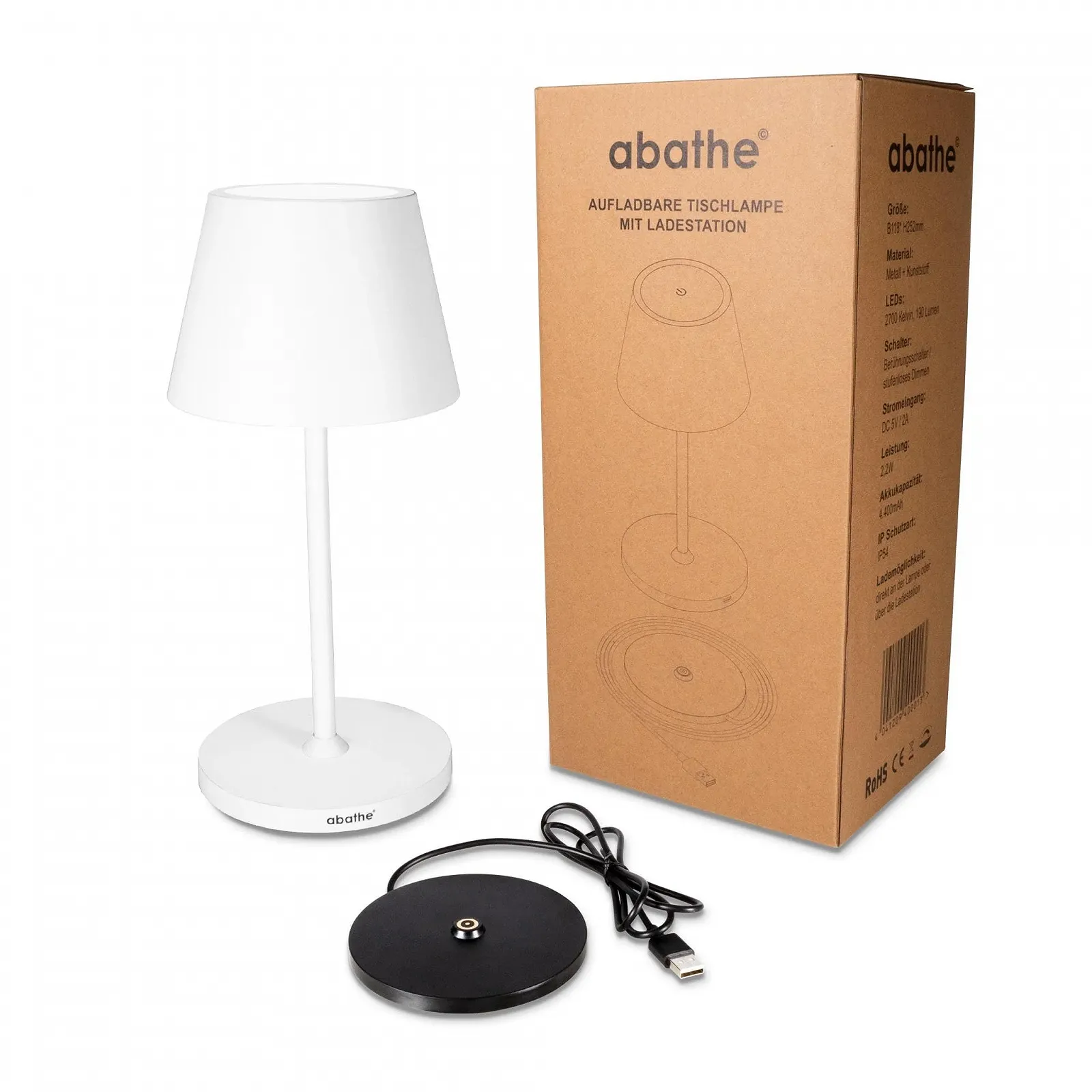 Настільна лампа LED abathe акумуляторна кругла з зарядною станцією димована бездротова 2700 K висота 25 см IP54, фото №4