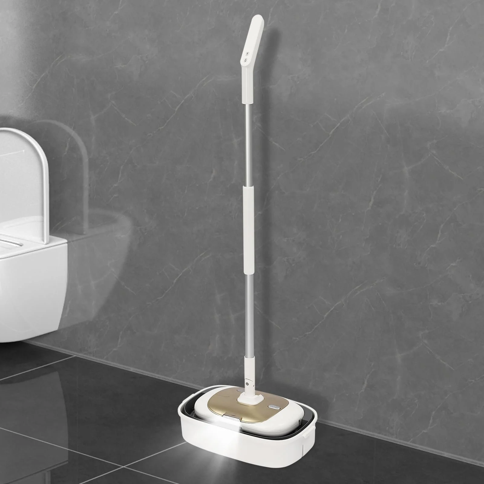 Електрична швабра бездротова акумуляторна вібраційна з LED-підсвічуванням 400 мл Gold, фото №3