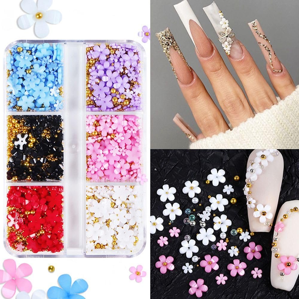 Квітка 3D 6 відділень Перли Квіти Шарми для дизайну нігтів, фото №2