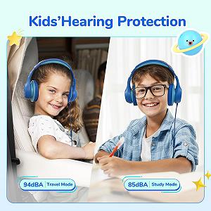 Накладні навушники EarFun для дітей з кабелем, обмежувач гучності 85/94 дБ, складані, регульовані, Hi-Fi звук, HD мікрофон, зручне носіння, дитячі навушники synthetic.ua - Фото 1