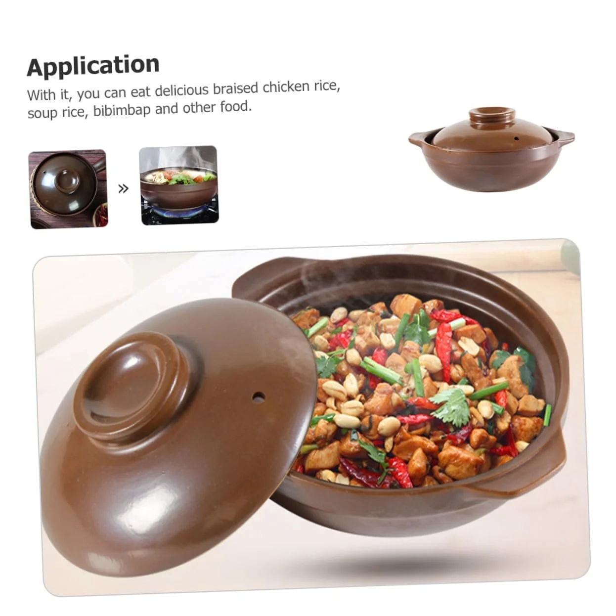 Керамічна каструля OUNONA велика термостійка традиційна кам'яна для газових плит, фото №7