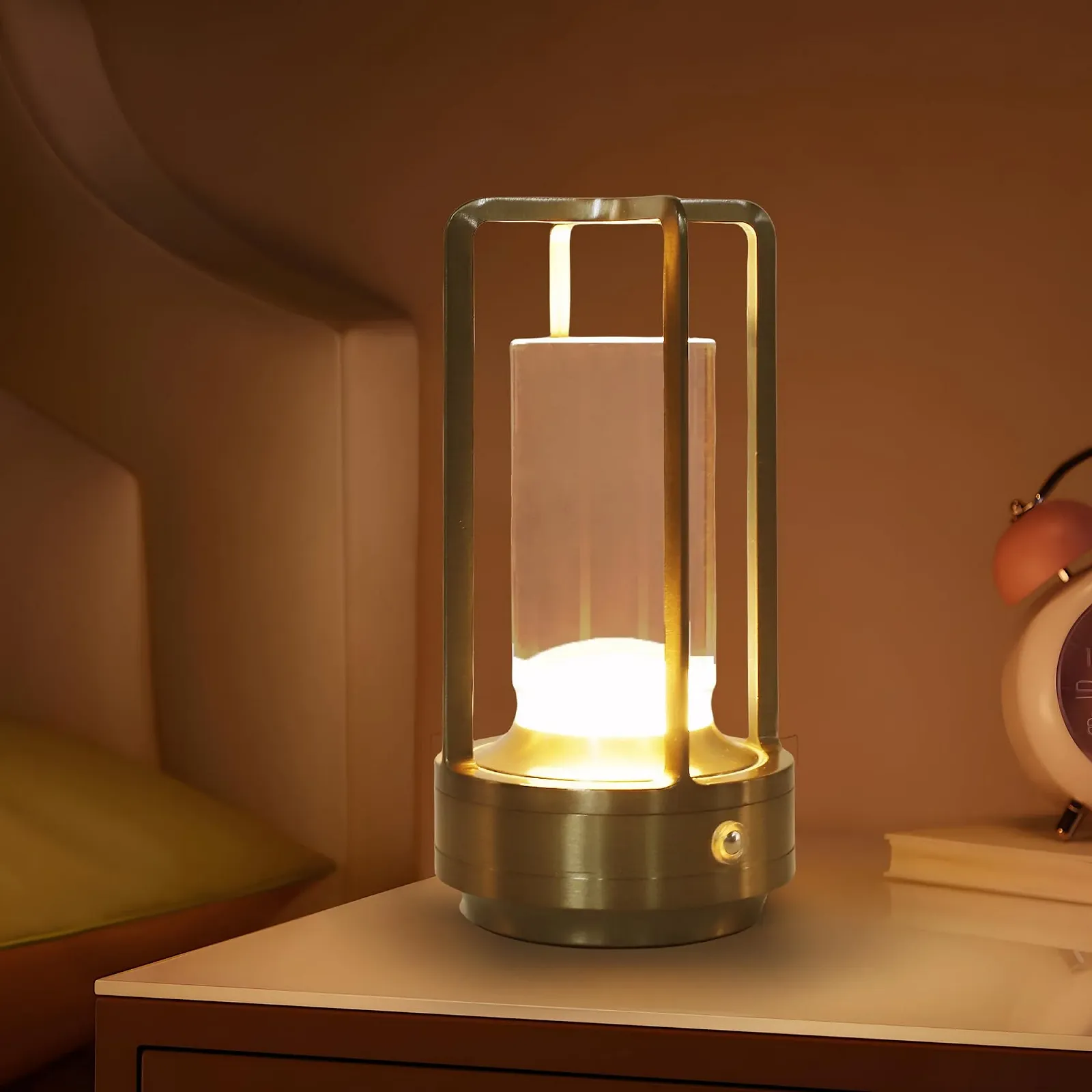 Бездротова настільна лампа світлодіодна акумуляторна сенсорна 3 кольори Срібляста, фото №1