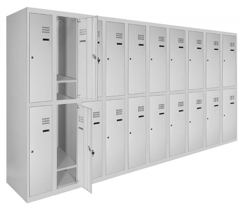 Шкаф металлический для одежды двухуровневый с нижней полкой LEVMETAL ШОМ нп 2/40/10 180х400х50, фото №1