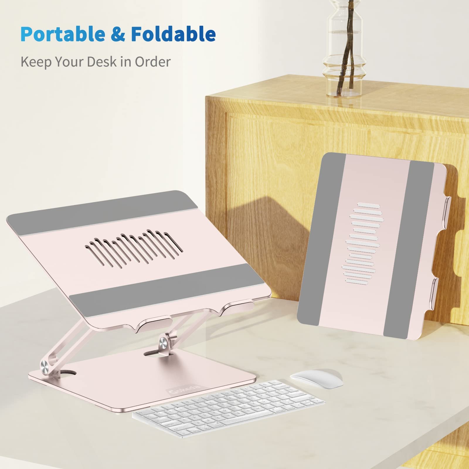 Подставка для ноутбука Gokeda, эргономичная, алюминиевая, для стола, подставка для ноутбука с вентиляционным отверстием, совместима с MacBook Air/Pro, Dell, HP, Lenovo, другими ноутбуками 10-15.6 дюймов, фото №6