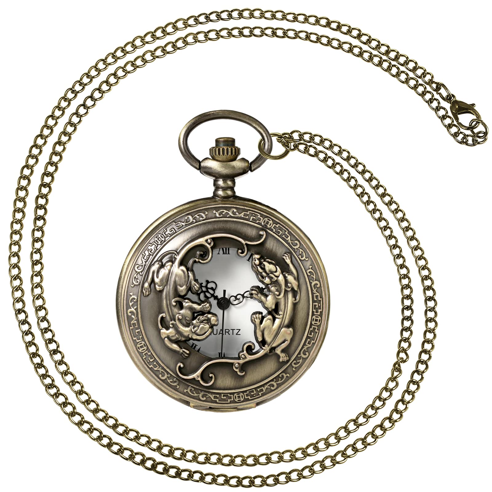 Карманные часы MORFONG Vintage Quartz Half Hunter для мужчин и женщин Antique бронзовый, фото №2