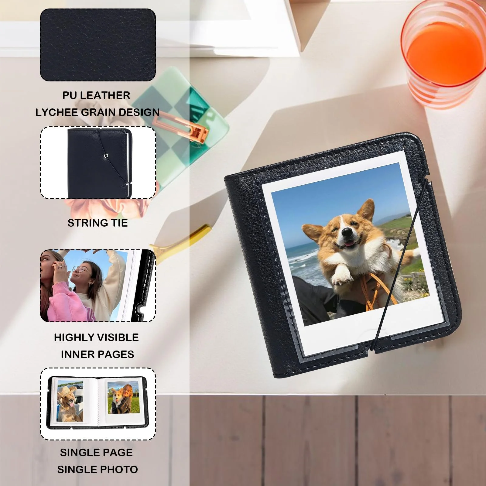 Фотоальбом WOGOZAN на 28 карманов для Polaroid I-Type/Now/OneStep/I-Type/Fuji Instax Wide/Wide 400/300/210/Instant Camera Films, PU фотоальбом с обложкой - Черный, фото №2 Фотоальбом WOGOZAN на 28 карманов для Polaroid I-Type/Now/OneStep/I-Type/Fuji Instax Wide/Wide 400/300/210/Instant Camera Films, PU фотоальбом с обложкой - Черный, фото №2
