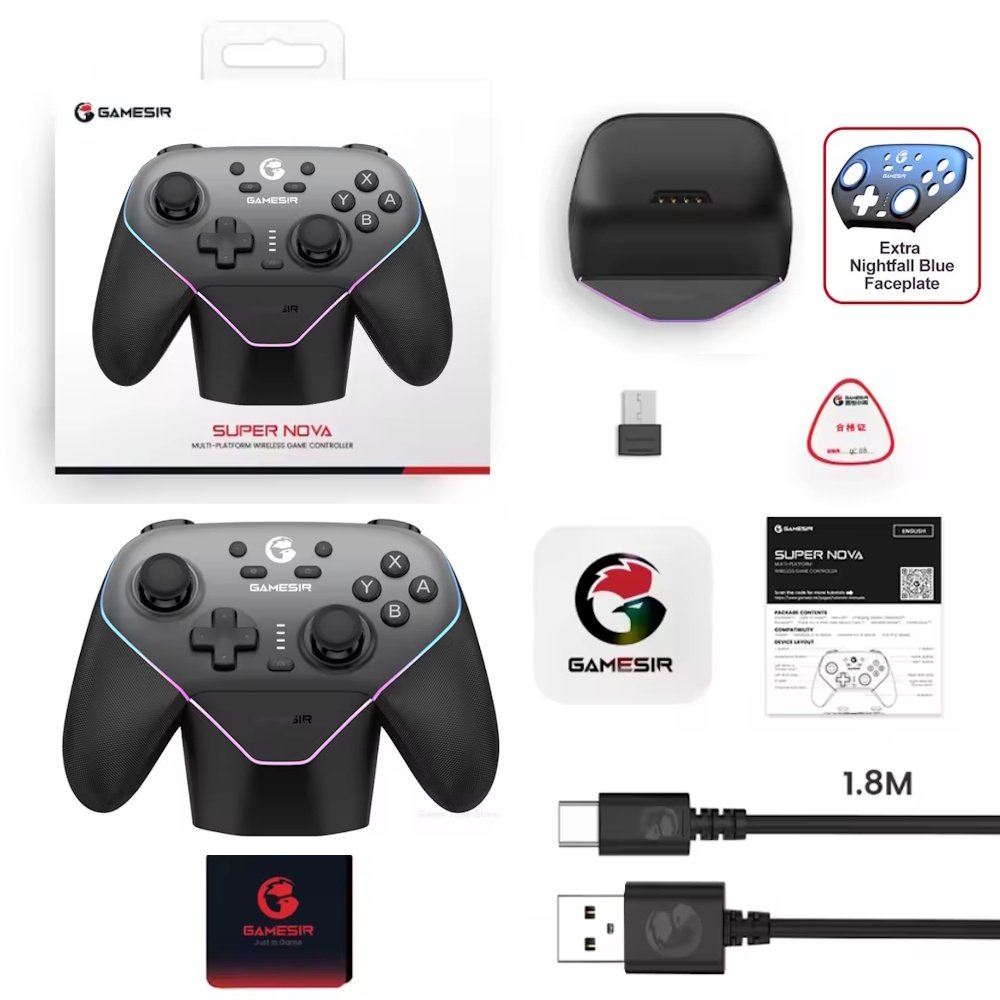 Геймпад GameSir Super Nova Dark Gray + Док-станція + панель Blue, фото №12