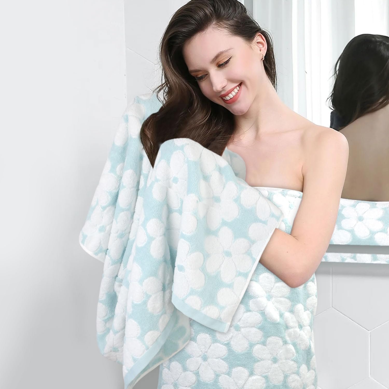 Набір рушників Floral Jacquard 100% бавовна 70x140 см 2 шт. аквамариново-блакитний, фото №4