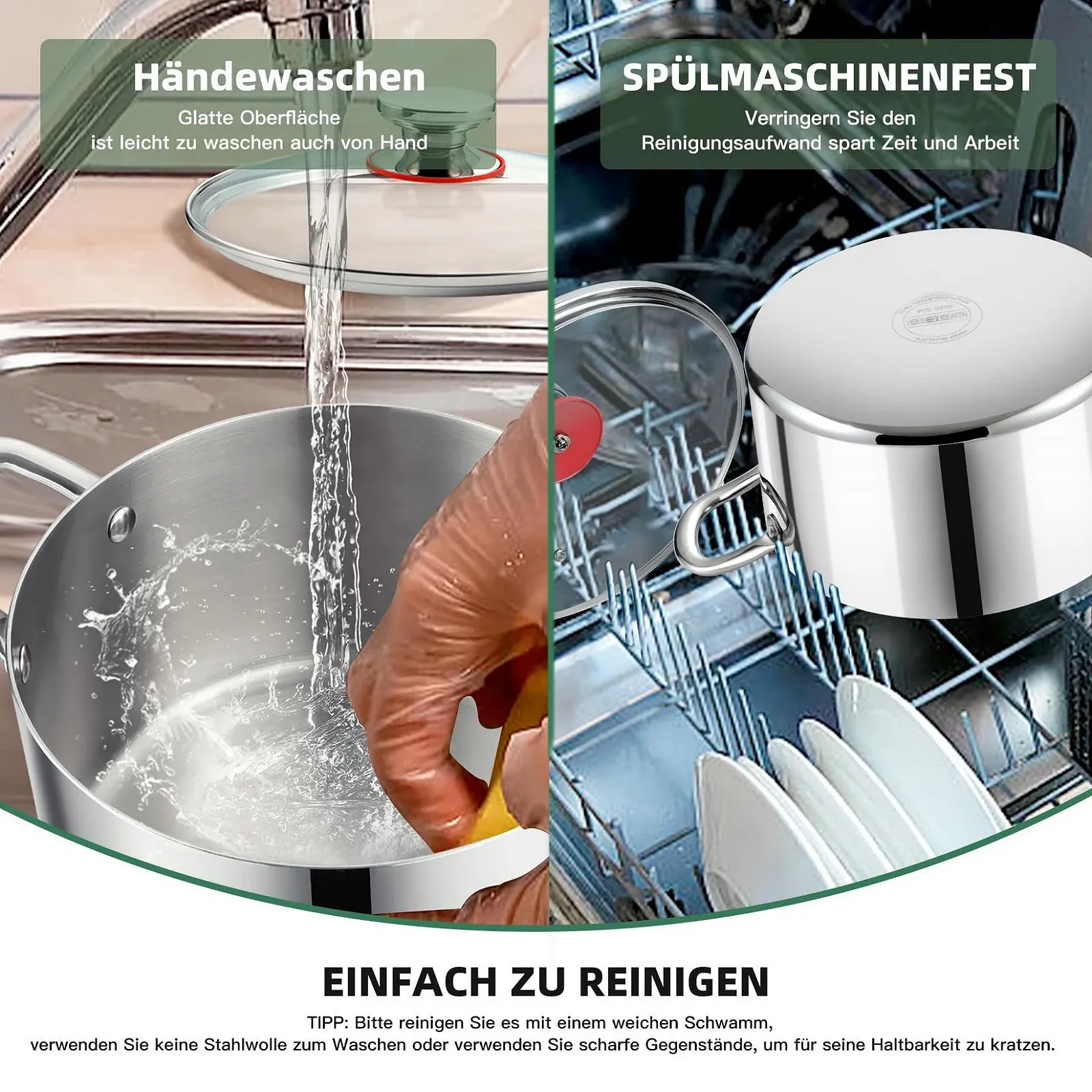 Каструля Onader 3-шарова з нержавіючої сталі Індукційна 3.3 л з кришкою 20 см, фото №6 Каструля Onader 3-шарова з нержавіючої сталі Індукційна 3.3 л з кришкою 20 см, фото №6