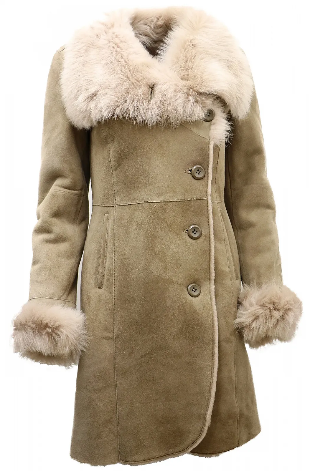 Пальто Infinity Leather Бежевий замшевий з мериносової овчини з коміром тоскана, фото №4