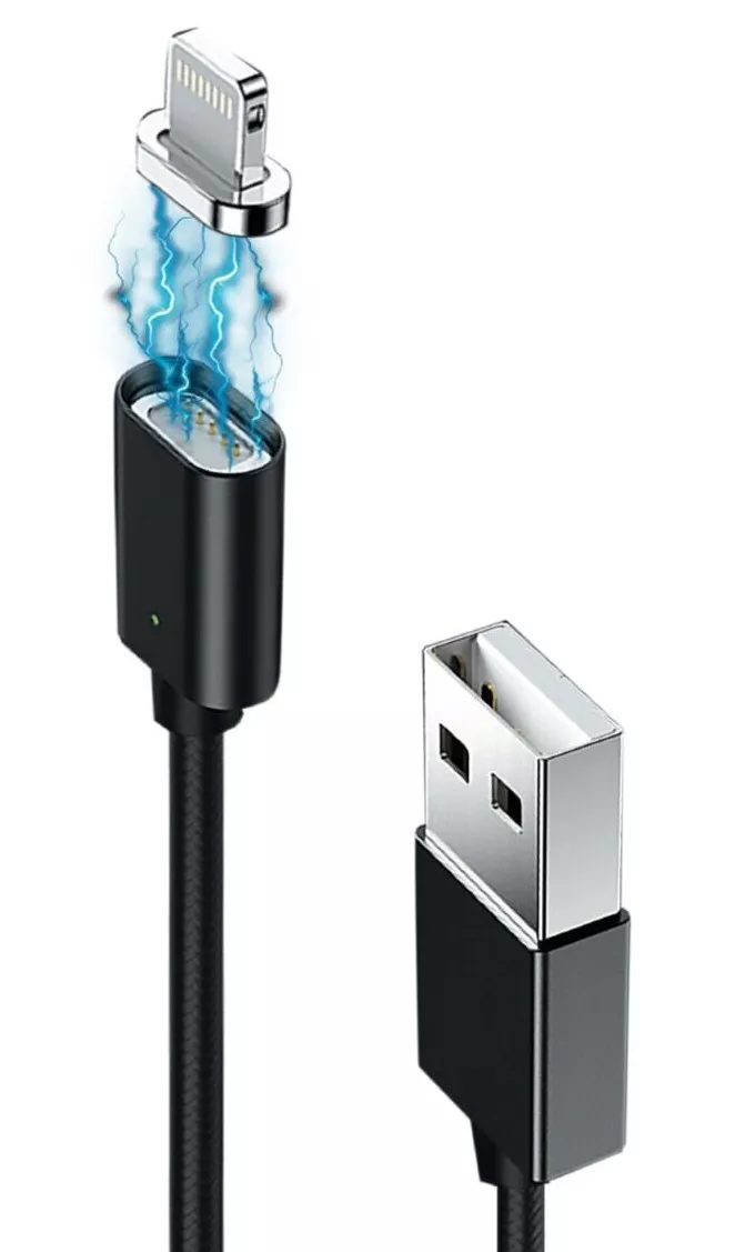 Кабель Grand-X USB-Lightning магнитный 1м Black (MG-01L), фото №1