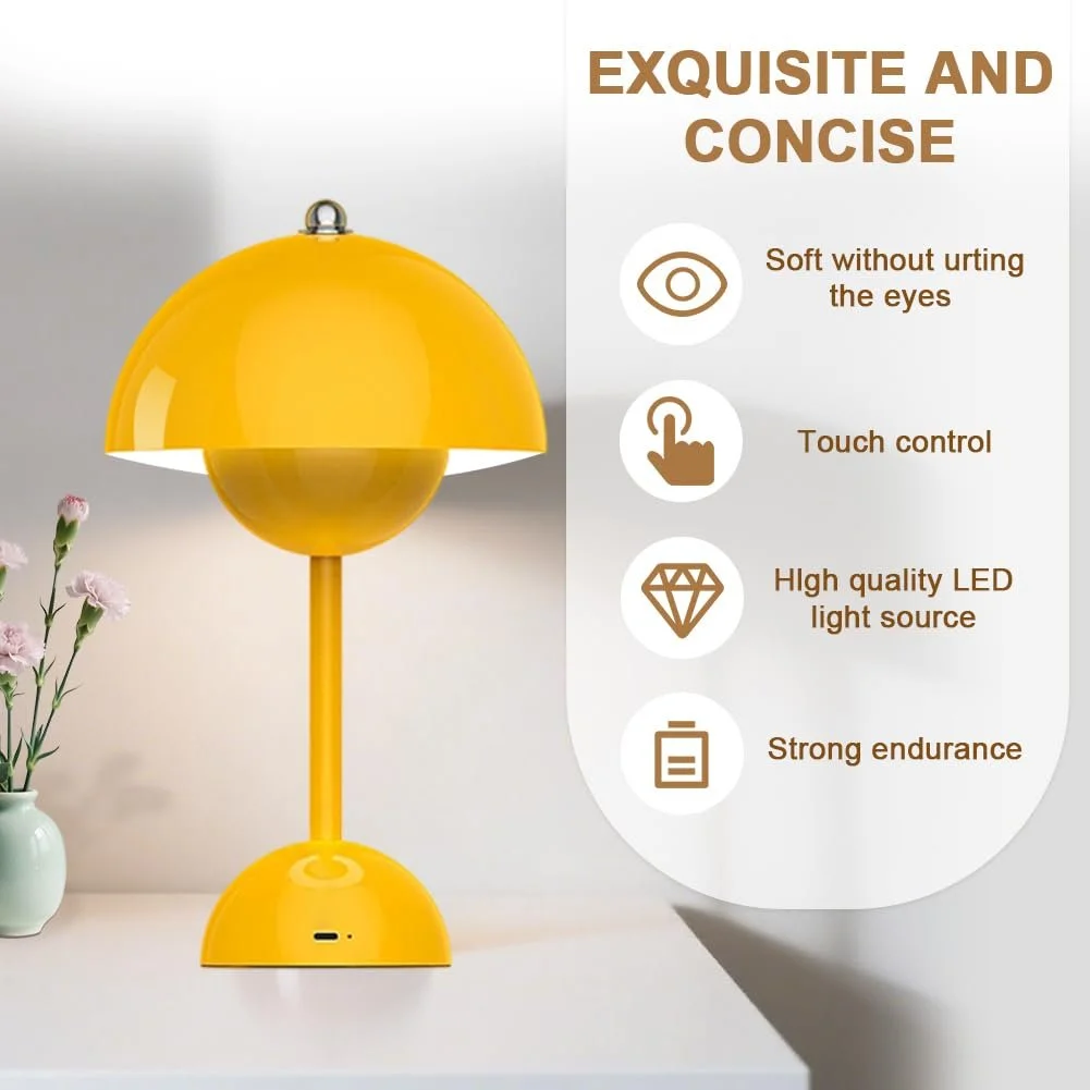 Настільна лампа LOMUG Flowerpot Mushroom LED Wireless Touch Dimmable Жовта, фото №3