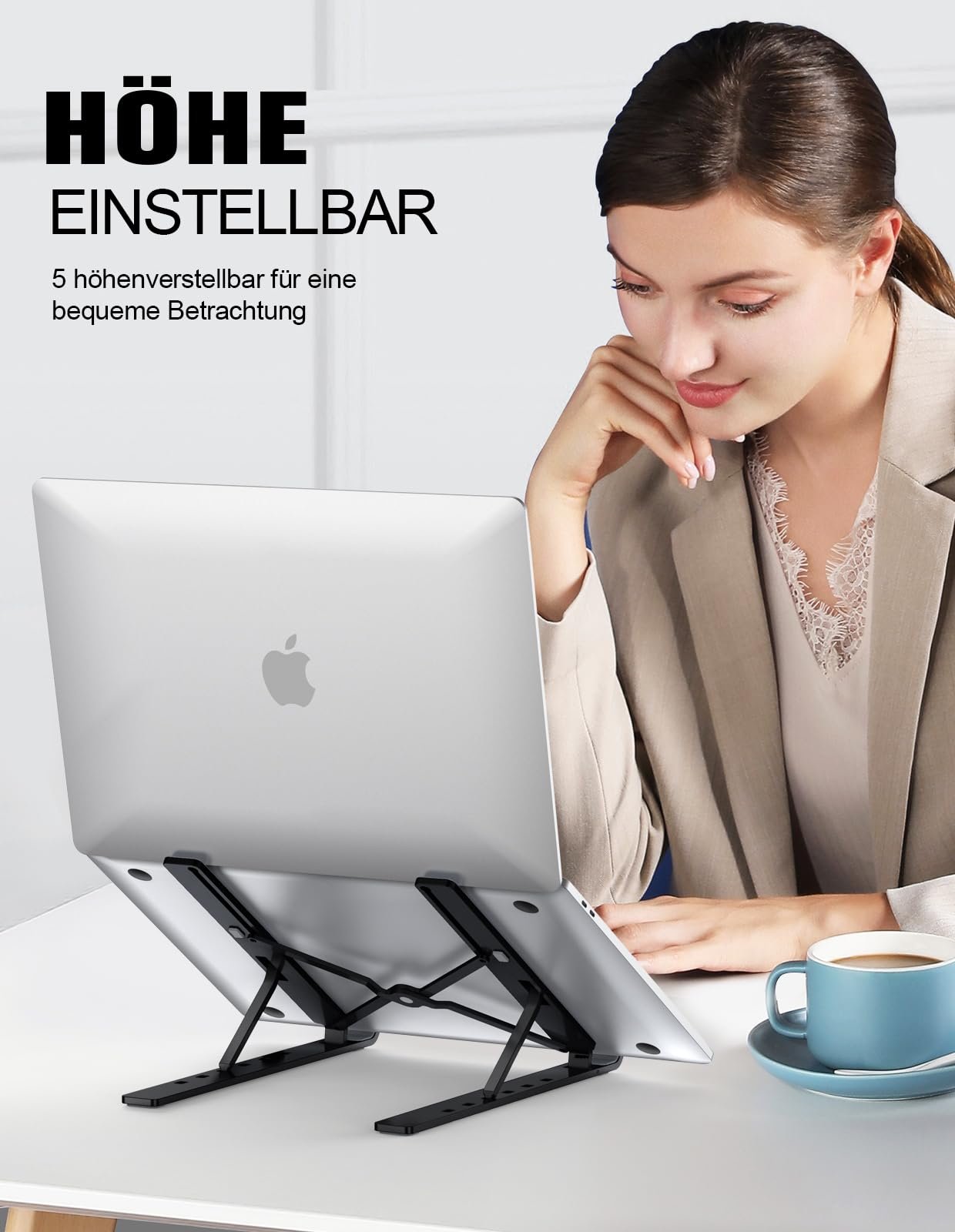 Підставка для ноутбука Babacom, алюмінієва, 9 рівнів регулювання, портативна, регульована по висоті, вентильована, сумісна з MacBook Pro Air, Lenovo, Dell, для ноутбуків 10-15.6 дюймів, планшетів, фото №2