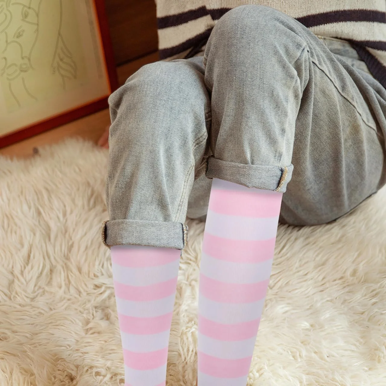 Гольфи Amosfun Смугасті вище коліна, аніме шкарпетки для жінок та дівчат, фото №3