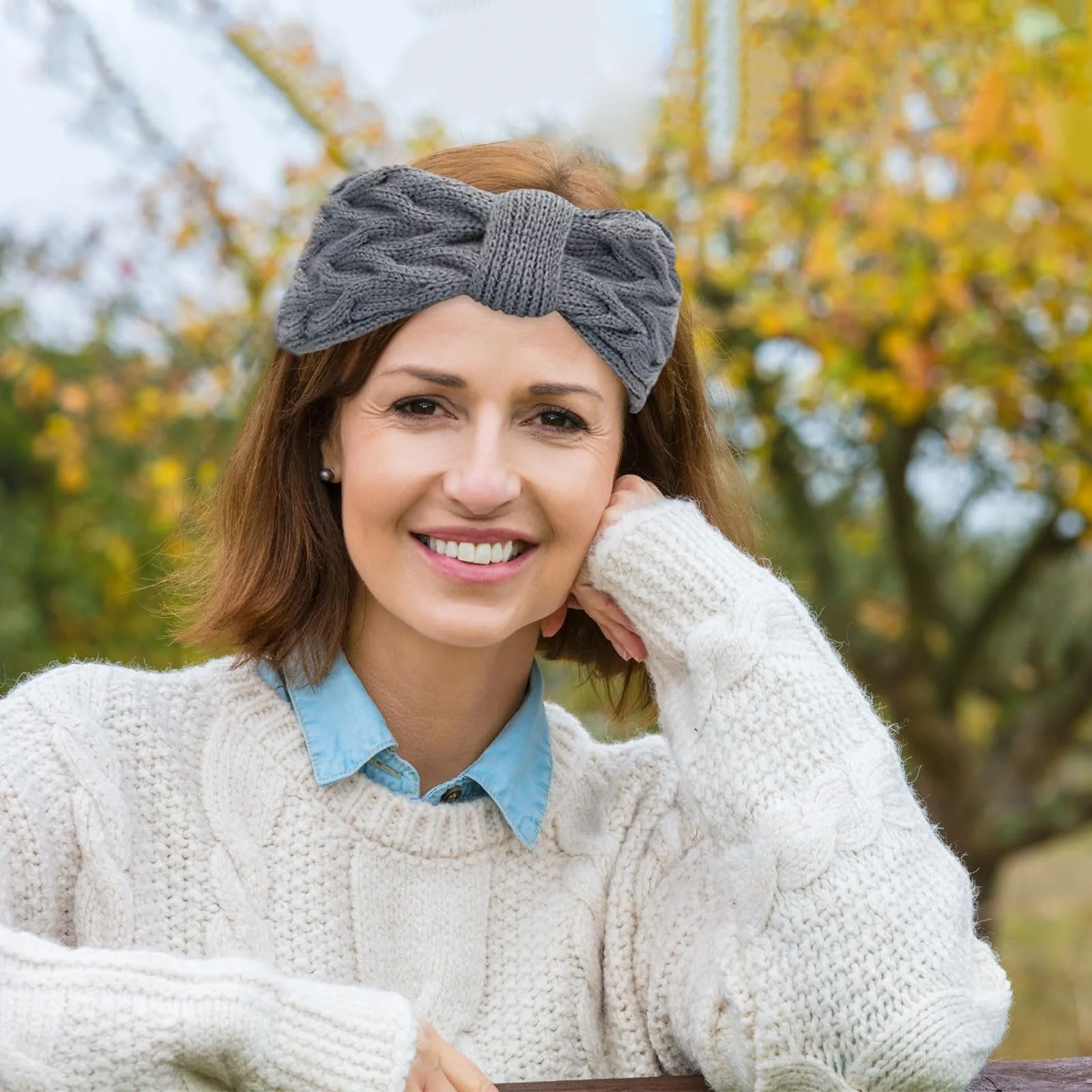 В'язана тканинна еластична пов'язка на голову, чорний і сірий, фото №6