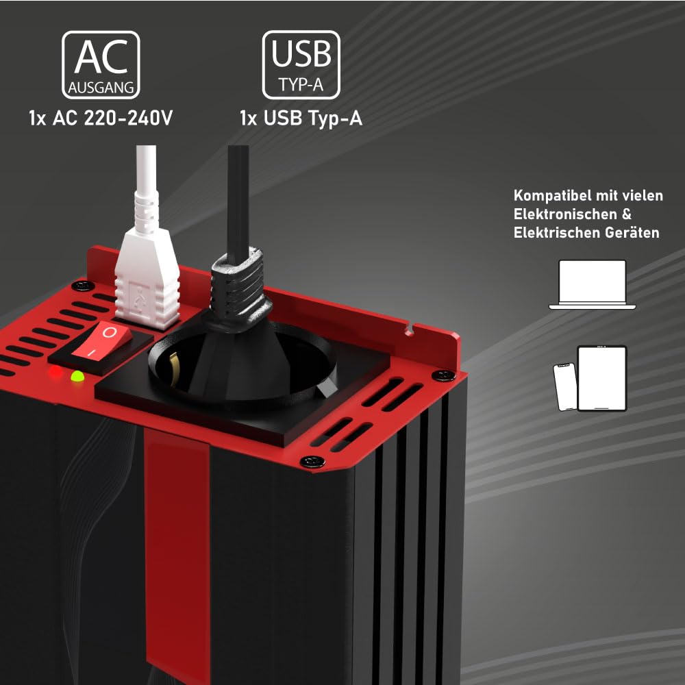 Инвертор Loadchamp Pure Sine Wave Voltage Converter 12 V 230 V 300 W / 600 W LCD Display Solar Caravan, фото №3