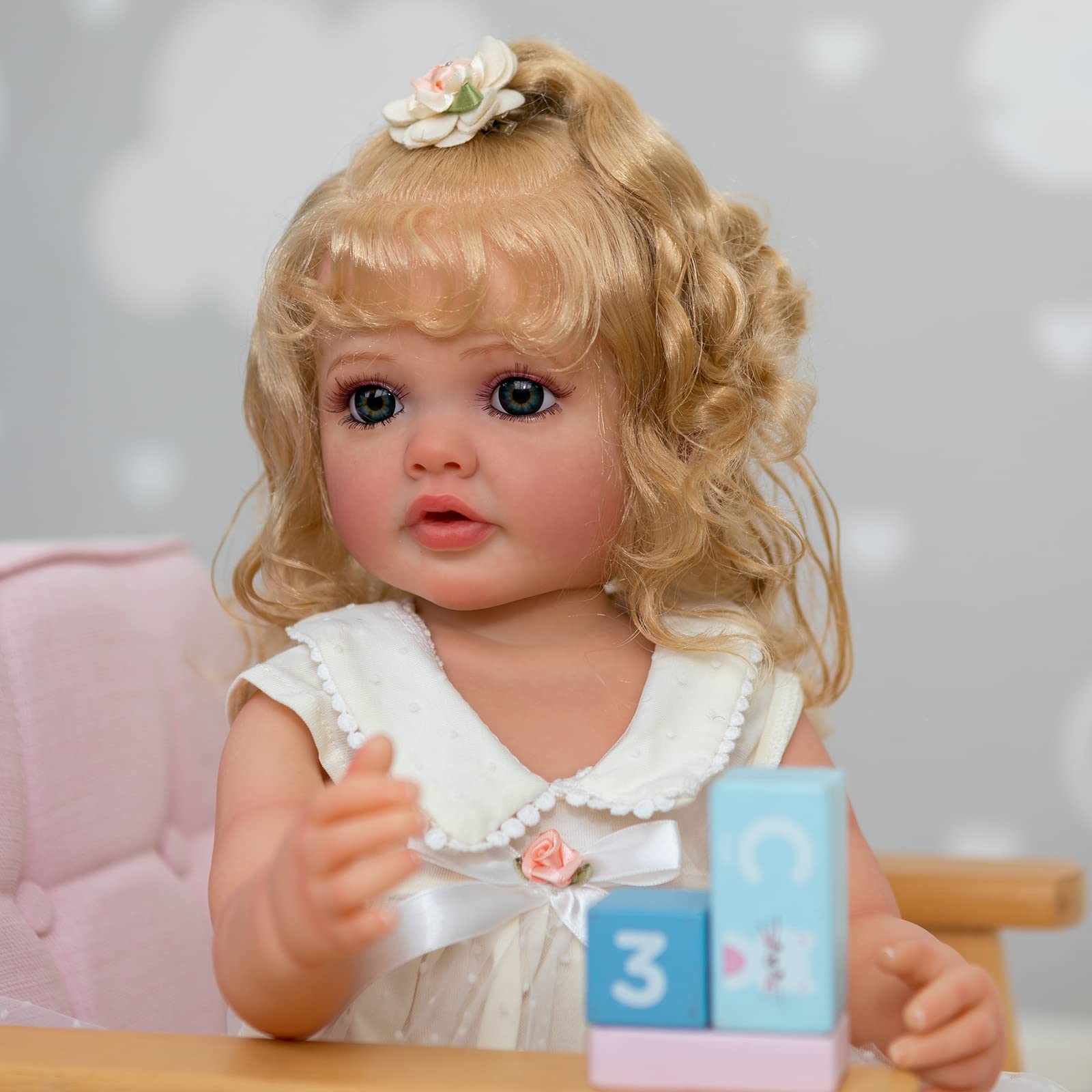Кукла Zero pam Reborn Baby Full Silicone Lifelike 22 дюйма с белыми волосами, фото №2