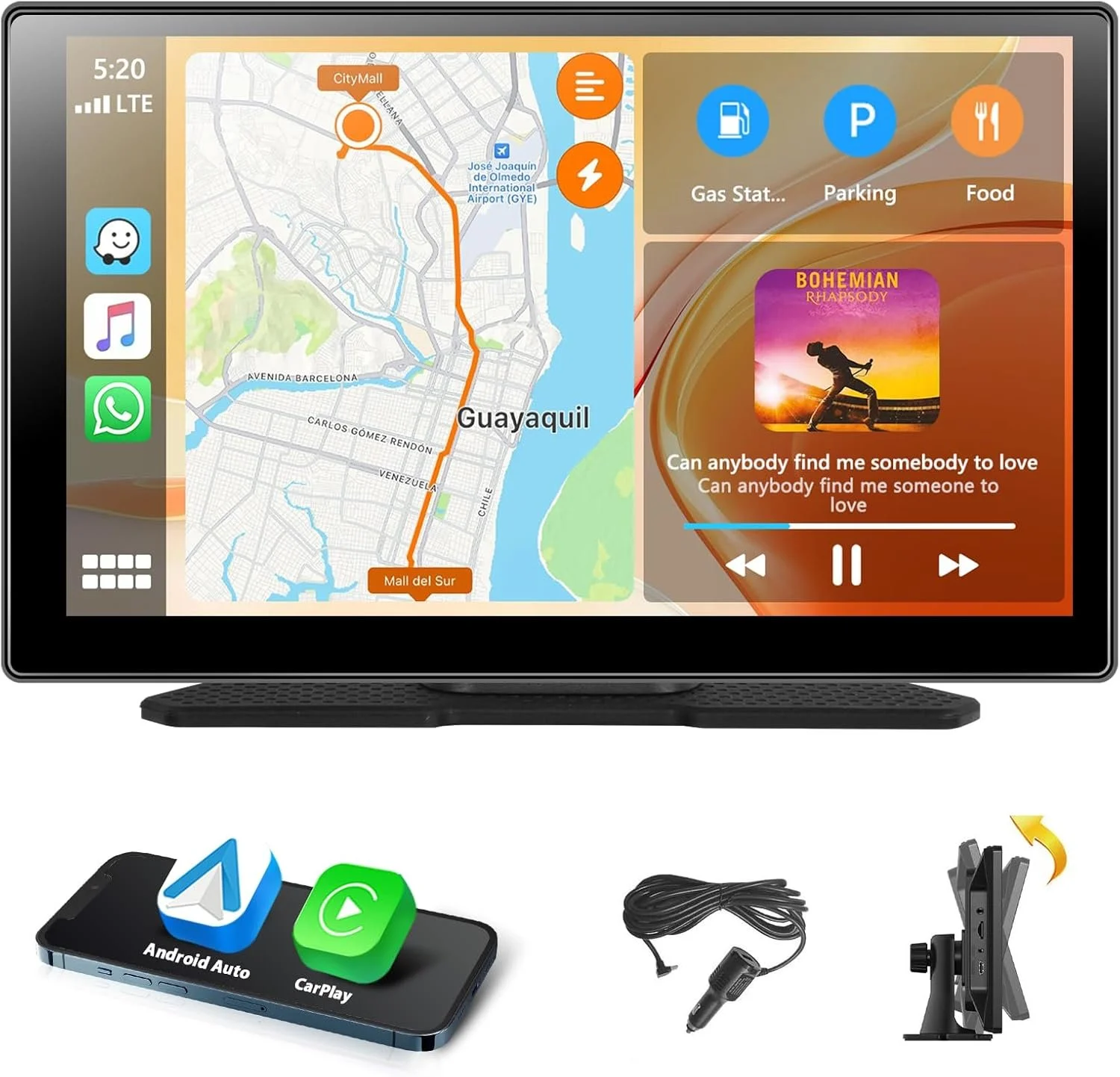 Автомагнитола Podofo / 9" / Сенсорная / Apple CarPlay / Android Auto / Bluetooth / WI-FI / GPS / USB / AUX / TF slot, фото №1