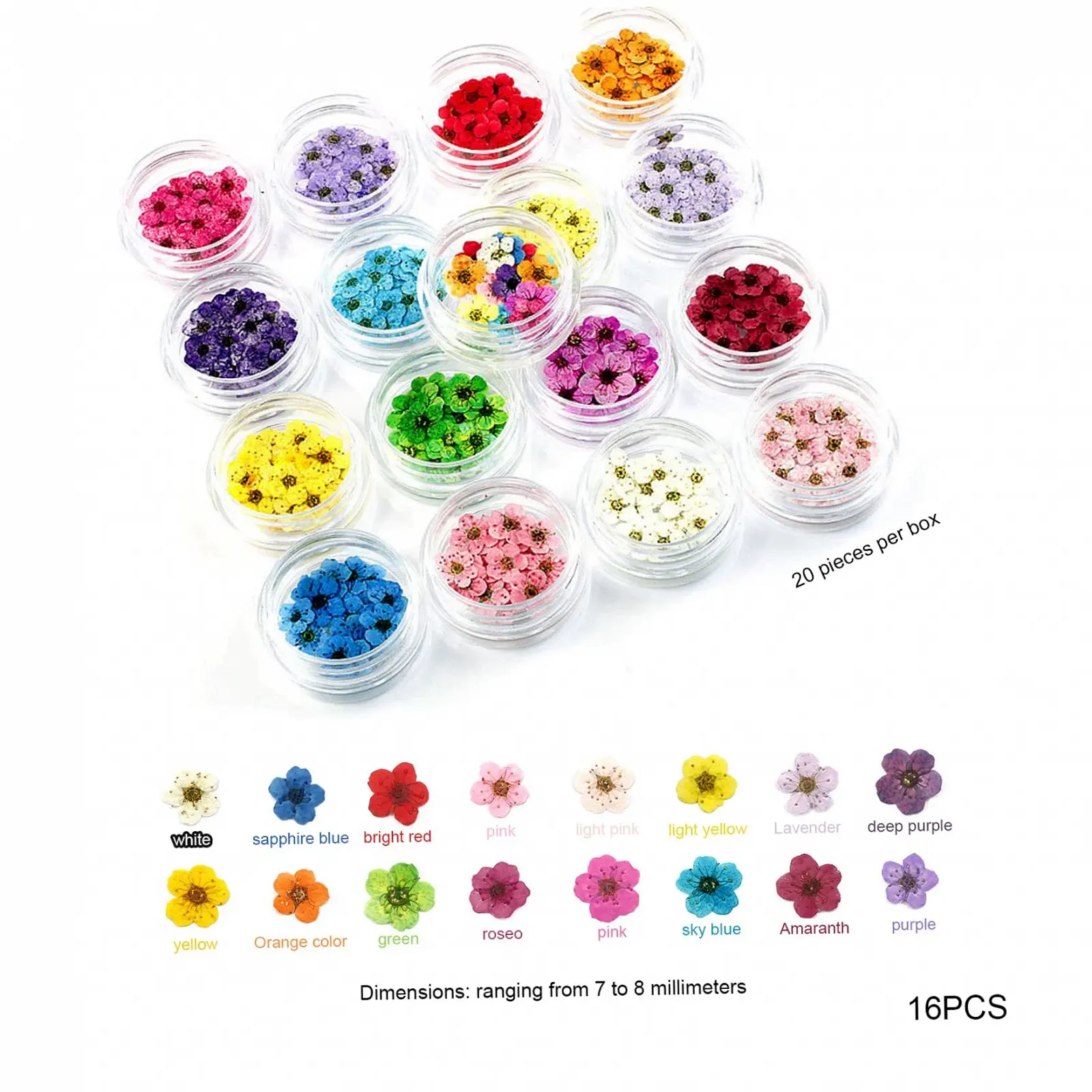 Сушені квіти для нігтів, сушені квіти з смоли, 16 штук, фото №5