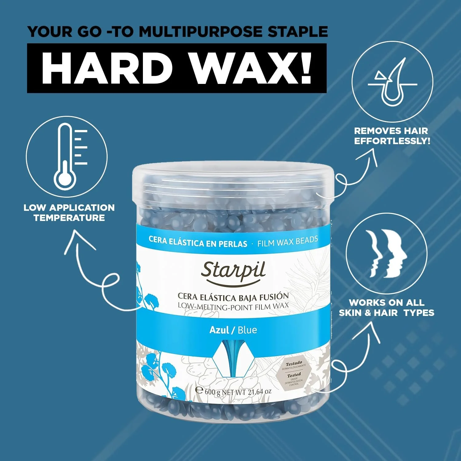 Пленочный воск в гранулах Starpil Filmwax Blue Azul Polymer Blend 600 г, фото №3 Пленочный воск в гранулах Starpil Filmwax Blue Azul Polymer Blend 600 г, фото №3