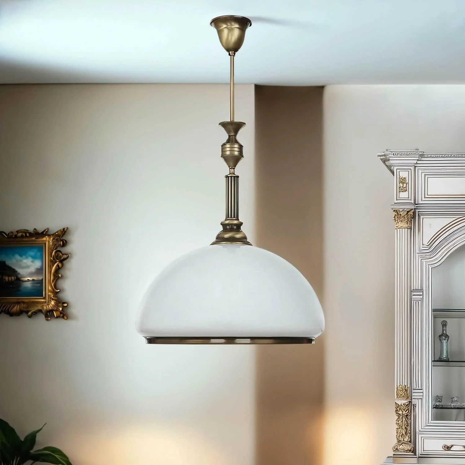 Підвісний світильник Licht-Erlebnisse, метал та скло, антична латунь, E27, діаметр 40 см, фото №1