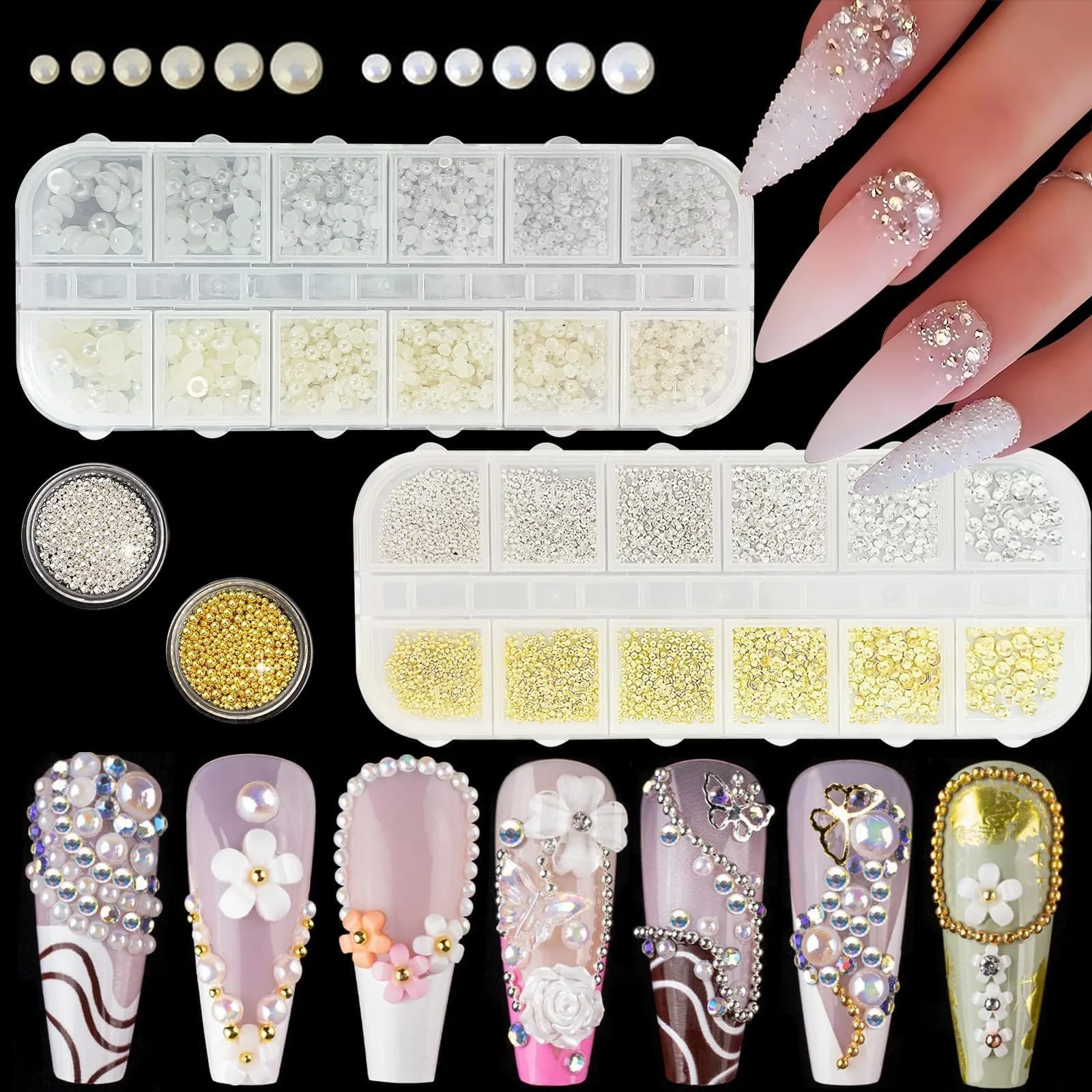 Набор Бисера для дизайна ногтей Crystal AB Стразы для ногтей Кристалл Flatback Камни Круглые Стразы Набор для украшения ногтей, Набор бисера для ногтей с пинцетом и ручкой, фото №3
