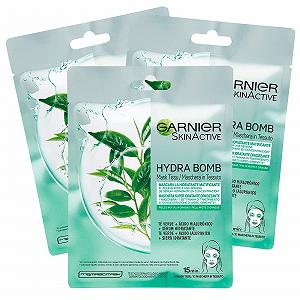 Тканинна маска Garnier SkinActive Hydra Bomb Зволожуюча та матуюча Зелений чай та гіалуронова кислота, 3 шт - Фото 1