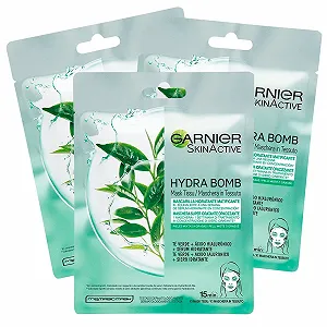 Тканевая маска Garnier SkinActive Hydra Bomb Увлажняющая и матирующая Зеленый чай и гиалуроновая кислота, 3 шт - Фото 1