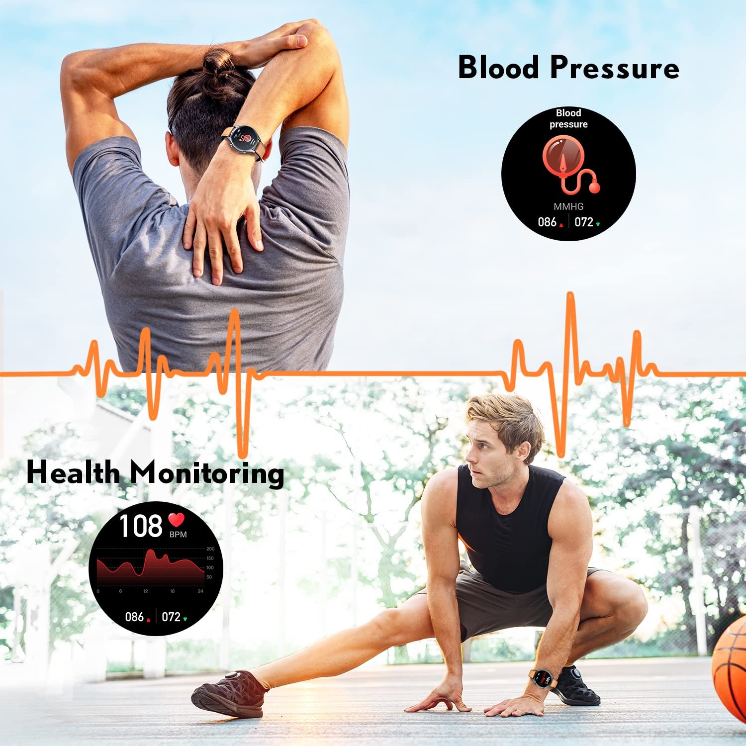Смарт-часы Motsfit мужские с функцией телефона, фитнес-часы с шагомером, большой дисплей 1,32 дюйма, водонепроницаемый фитнес-трекер, спортивные часы для iOS Android, фото №5