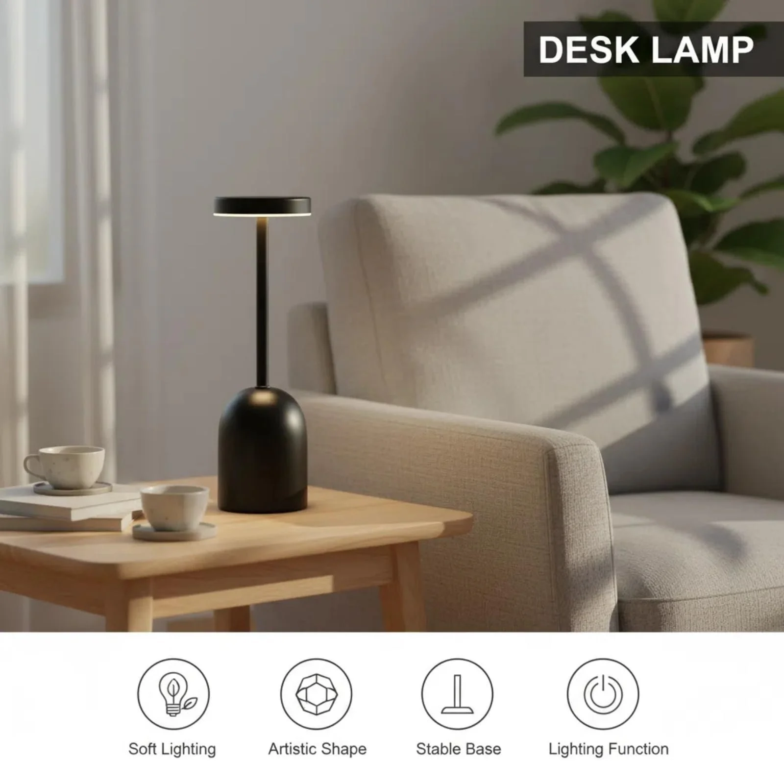 Настільна лампа LED Бездротова USB-C Акумуляторна 5200 мАг Сенсорна Металева 3 кольори світла, фото №5