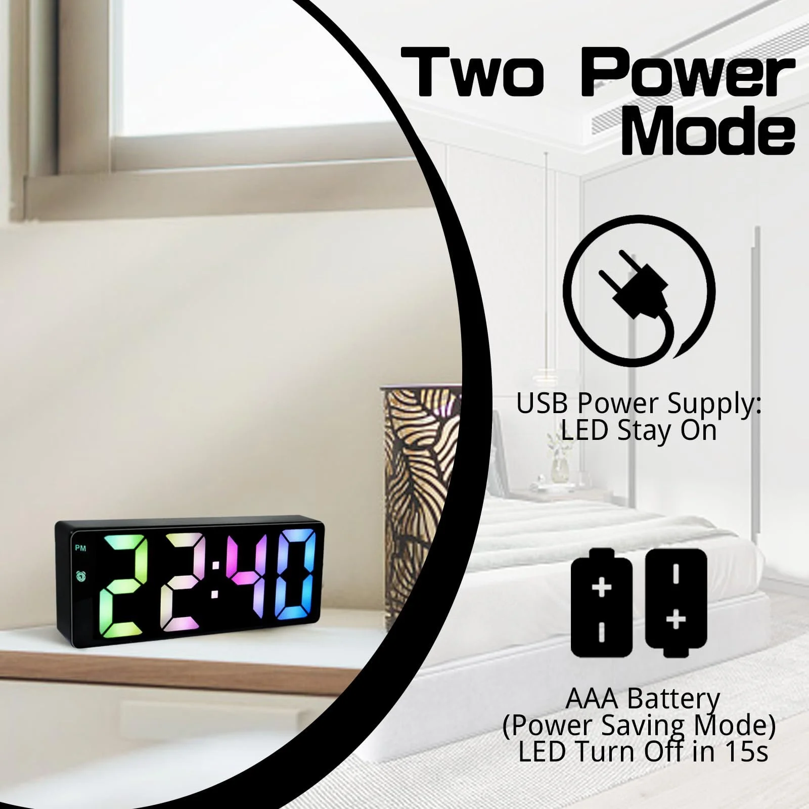 Цифровой Будильник с LED экраном, Цветной, Настольный, USB/Батарейках, Отображение Температуры, Регулируемая Яркость, Голосовое Управление, 12/24 Часовой Формат для Дома, фото №4
