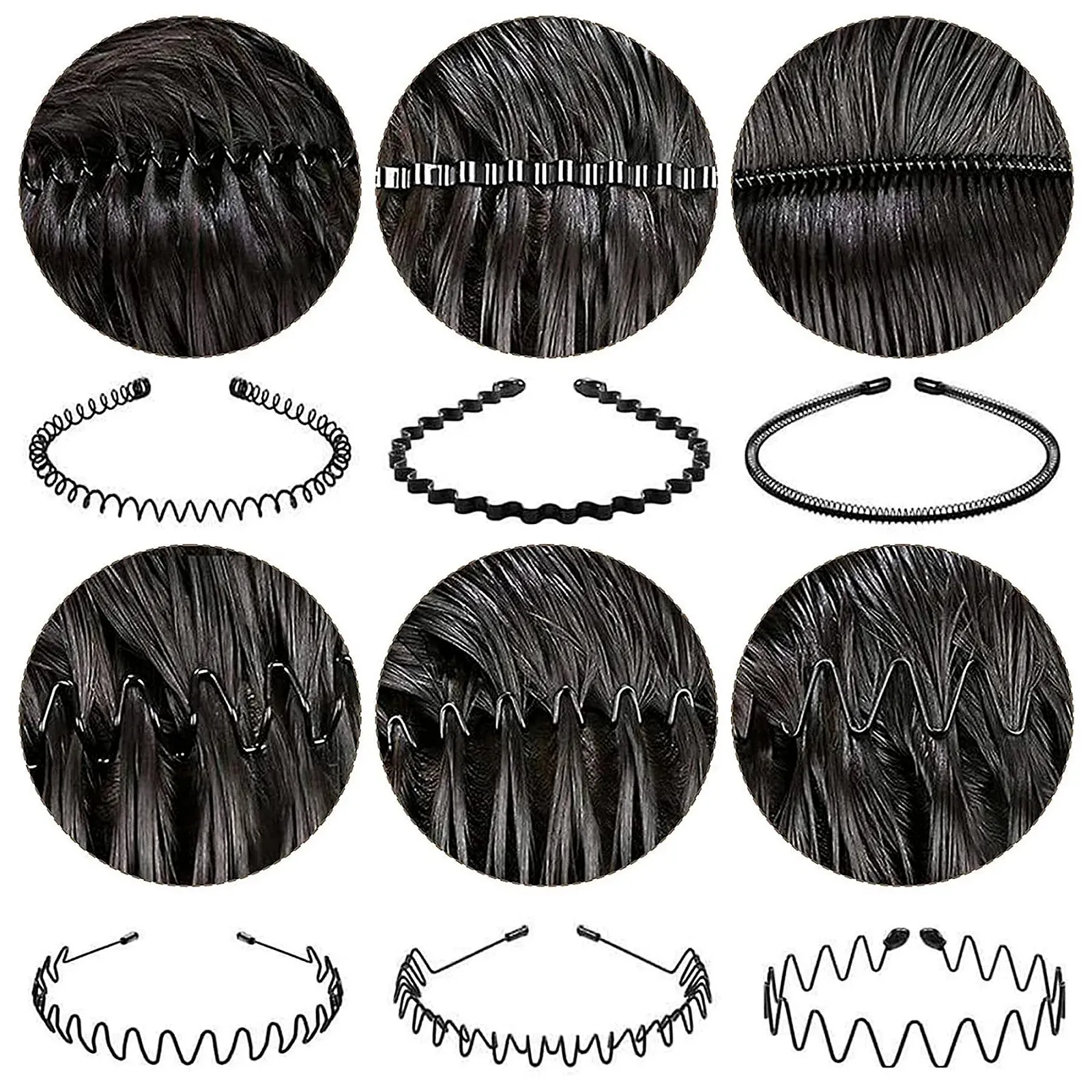 Обруч Метал Набір 6 штук Хвилястий Чорний, фото №6