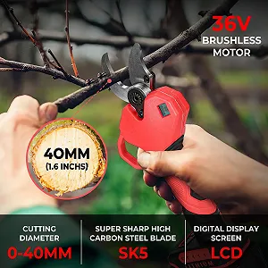 Секатор акумуляторний 900 Вт професійний електричний з РК-дисплеєм, діаметр різання 40 мм, 2 x 7500 мАг 36 В батареї - Фото 1