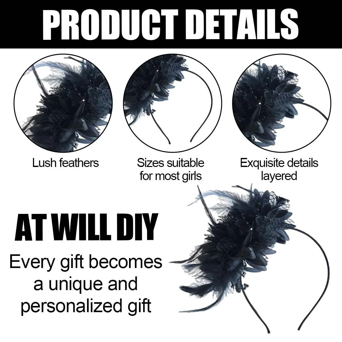 Обруч на голову з пір'ям та штучними квітами, фото №4 Обруч на голову з пір'ям та штучними квітами, фото №4