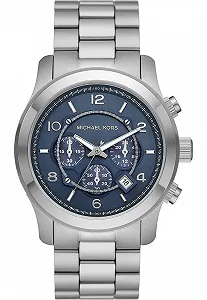 Мужские часы Хронограф Michael Kors Runway серебристого и синего цвета, корпус из нержавеющей стали, браслет - Фото 1