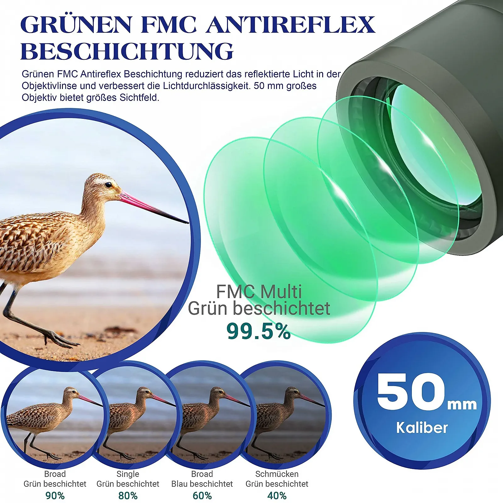 Бинокль Aomekie 10 x 50 Waterproof BAK4 FMC с дальномером и компасом, фото №2