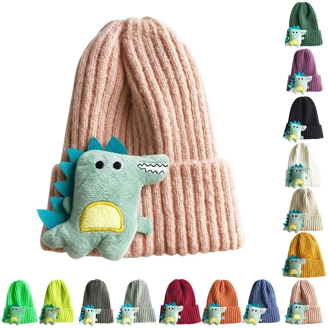 Шапка вязаная yeeplant для девочек теплая, динозавр, розовая роза, One Size, фото №2