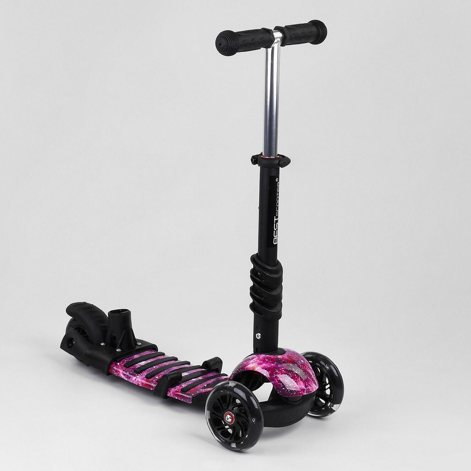 Самокат детский 5в1 с PU колесами и подсветкой Best Scooter Black/Purple 100058, фото №3