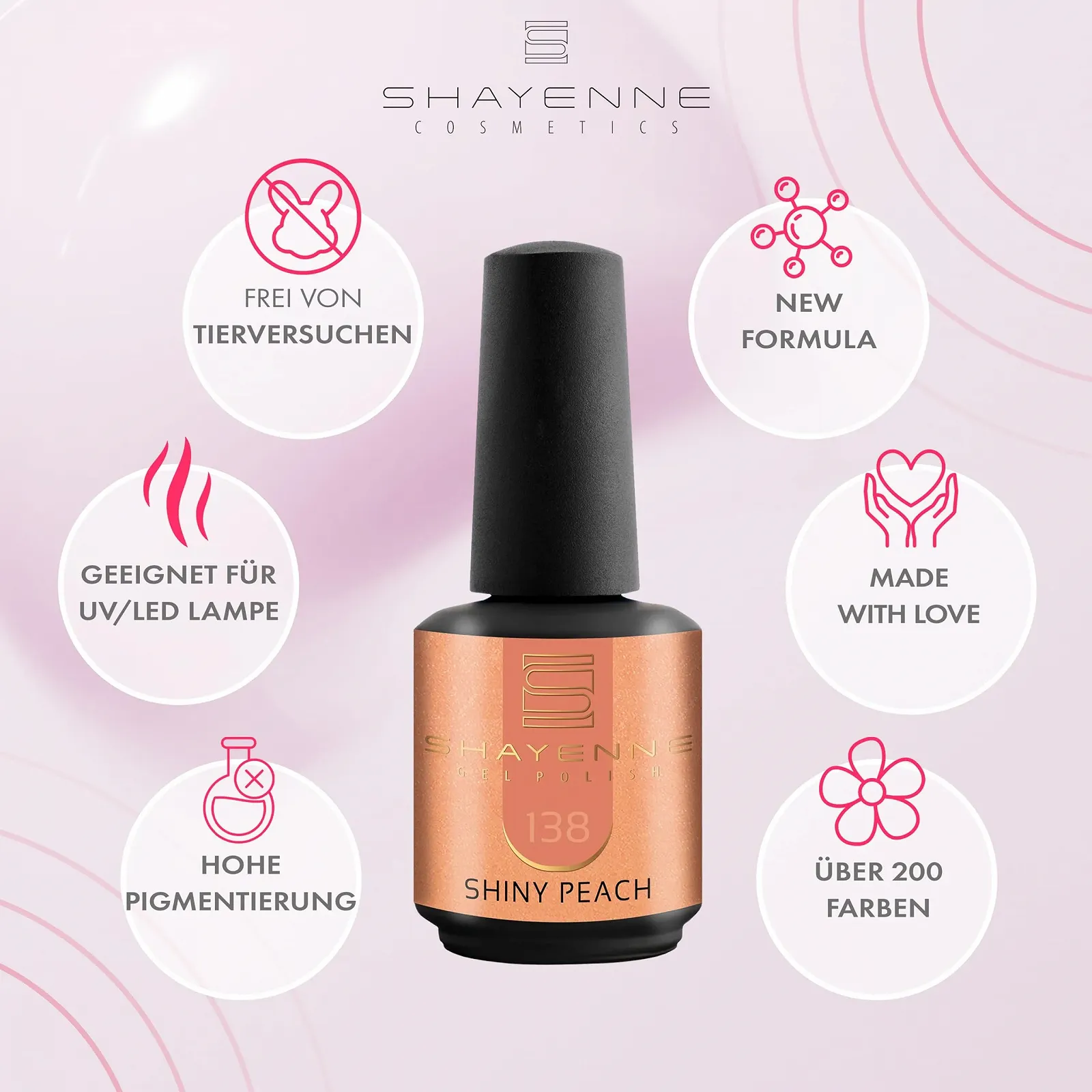 Гель-лак Shayenne 138 Shiny Peach Orange, 15 мл, фото №7 Гель-лак Shayenne 138 Shiny Peach Orange, 15 мл, фото №7